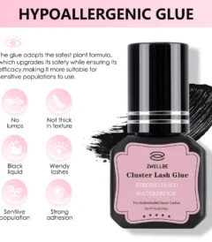 zwellbe lash clusters glue 8ml black eyelash glue for diy lash extensions long lasting waterproof&no irritation makeup tool