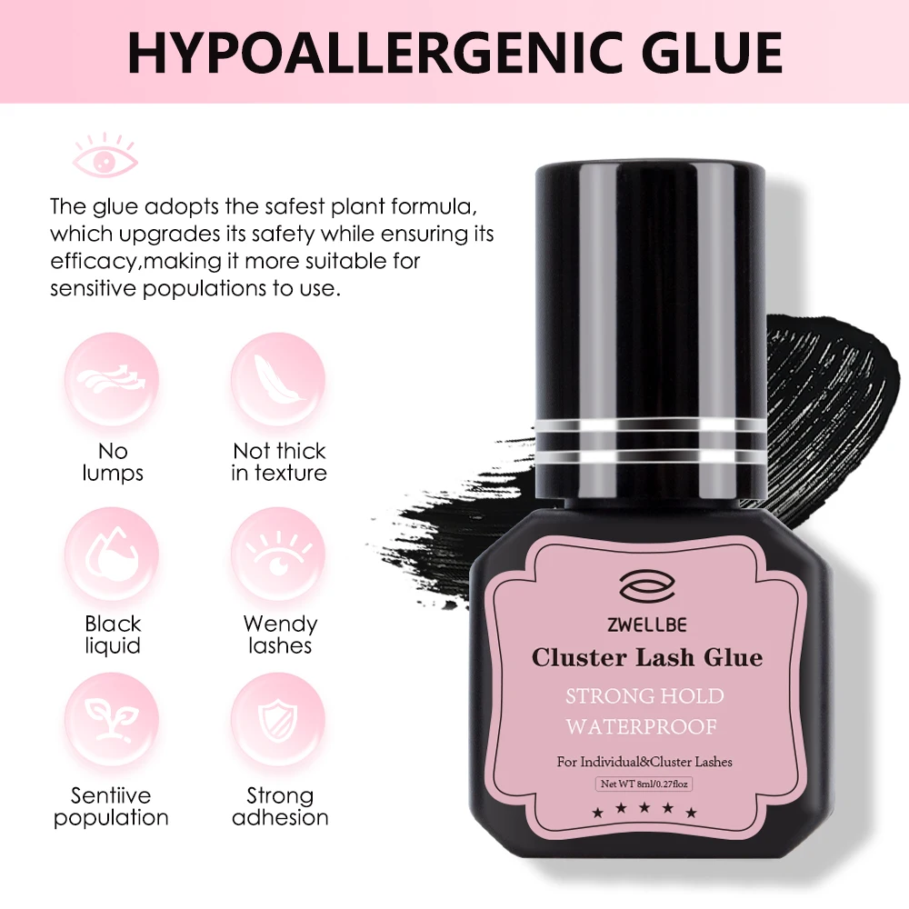 zwellbe lash clusters glue 8ml black eyelash glue for diy lash extensions long lasting waterproof&no irritation makeup tool