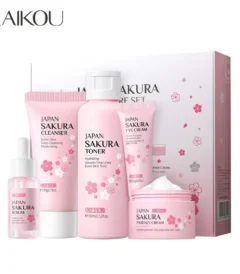 laikou sakura kit skin care sets moisturizing and reducing fine lines cleansing pore product 5 piece korean skincare set