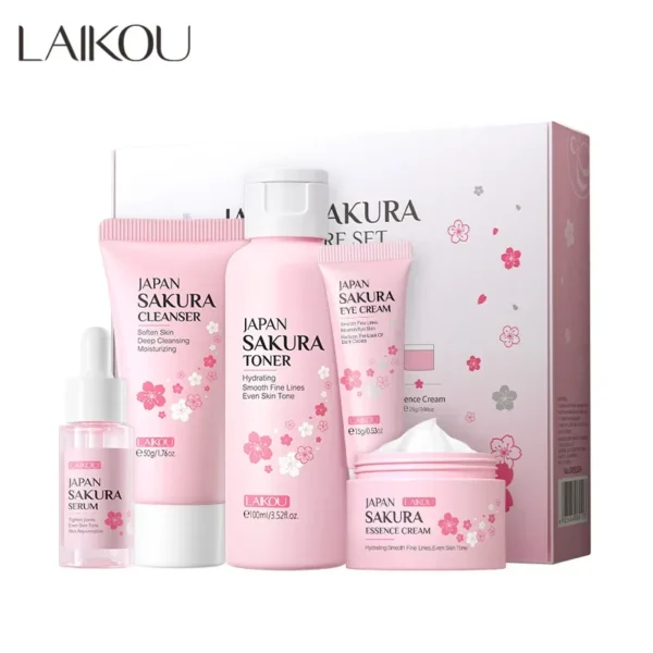 laikou sakura kit skin care sets moisturizing and reducing fine lines cleansing pore product 5 piece korean skincare set
